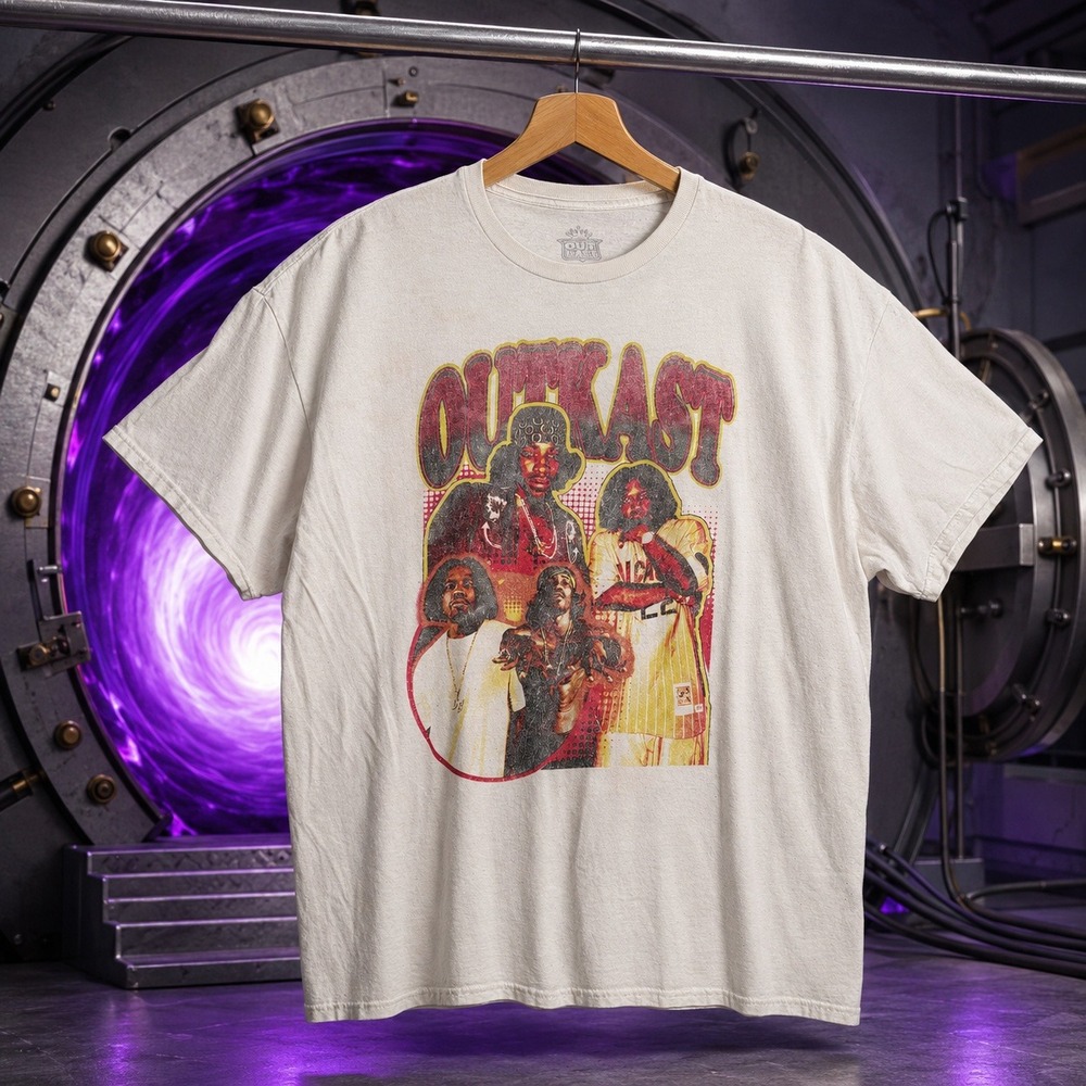 Outkast Graphic Tee Off White 2XL Hip Hop Streetwear Retro Wash Short Sleeve